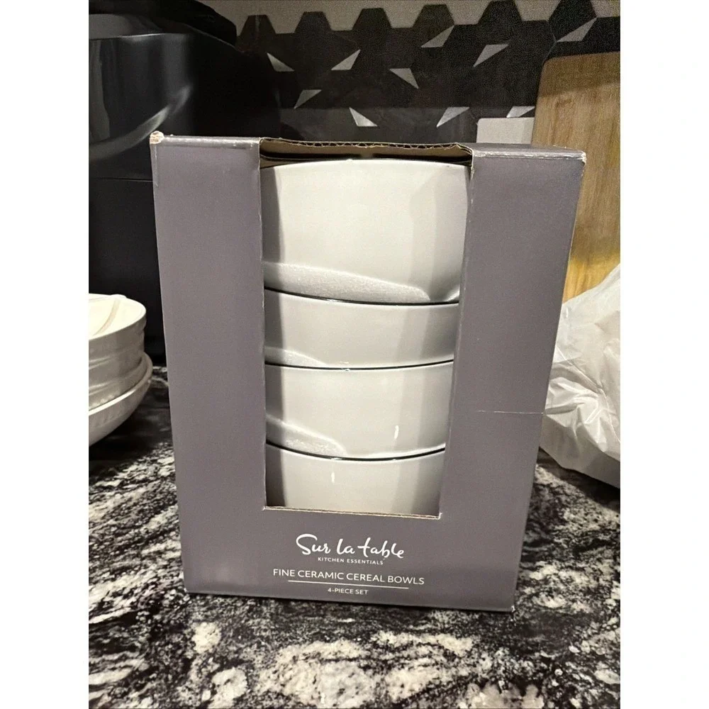 Sur La Table Kitchen Essentials Set of 4 Fine Ceramic Cereal Bowls White 5.75